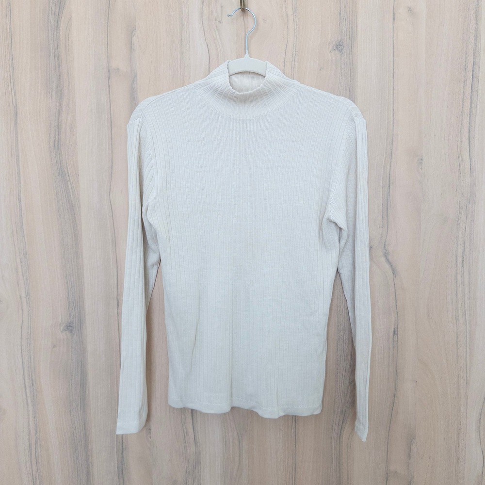 Vintage Norm Thompson Silk Sweater S Cream Mock Neck Lightweight Quiet Luxury